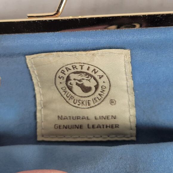 Spartina 449  Leather Linen Moroccan Mosaic Patterned Nautical Coin Purse - Picture 9 of 10